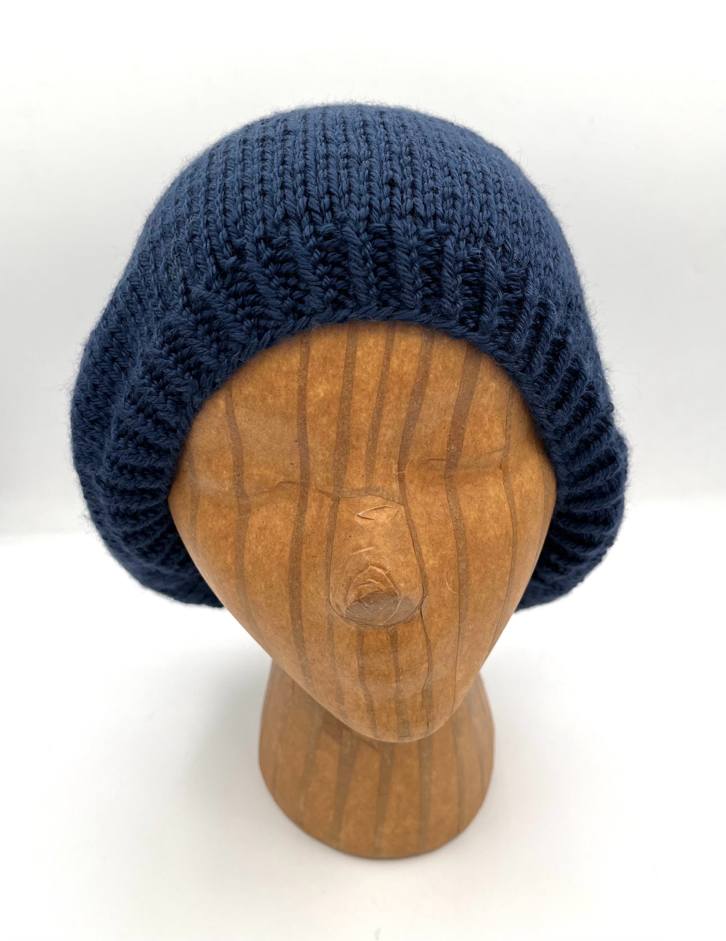 Navy Acrylic Stockinette Knit Slouch Hat