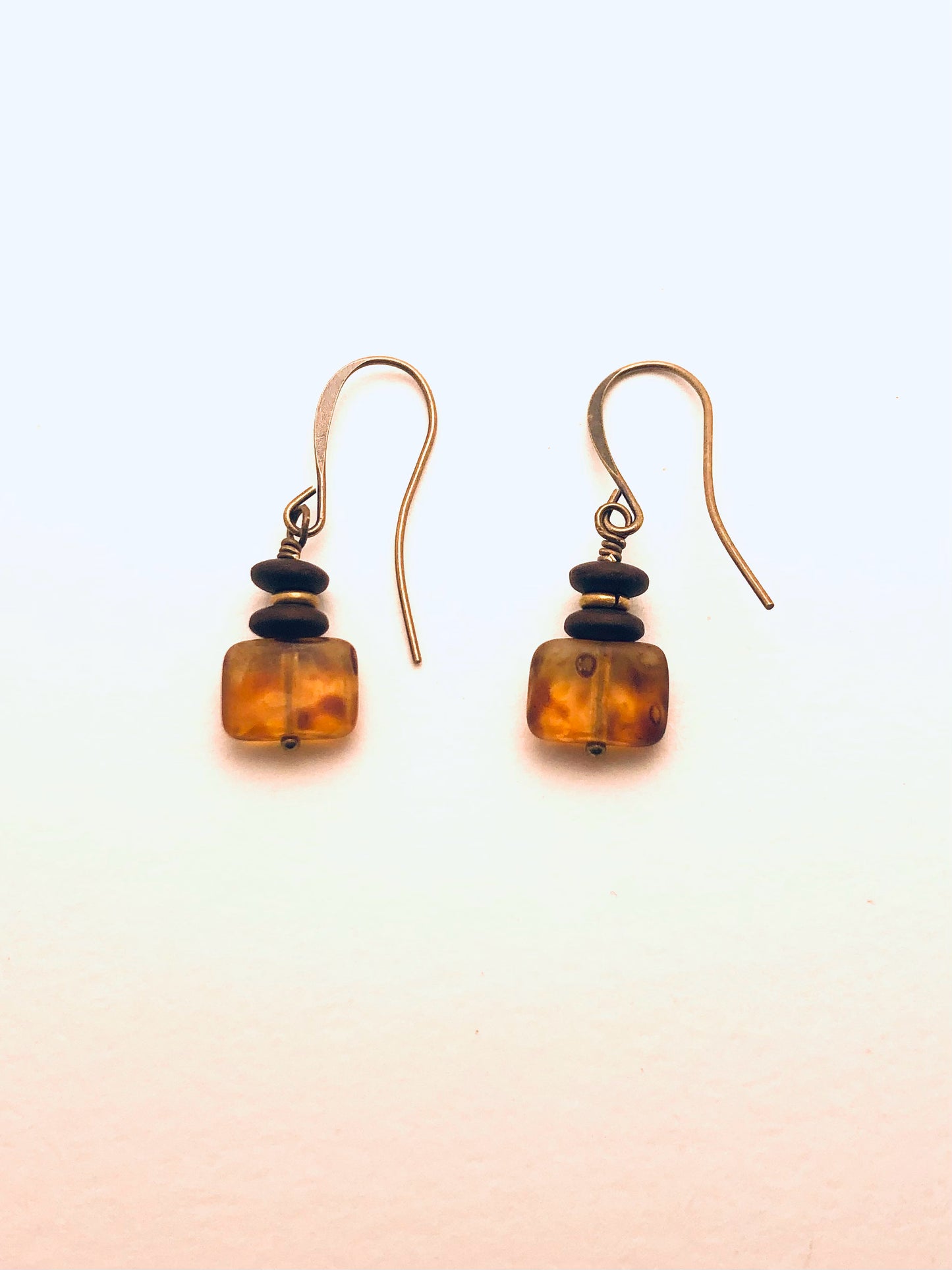 Czech Glass Bead Earrings, yellow square