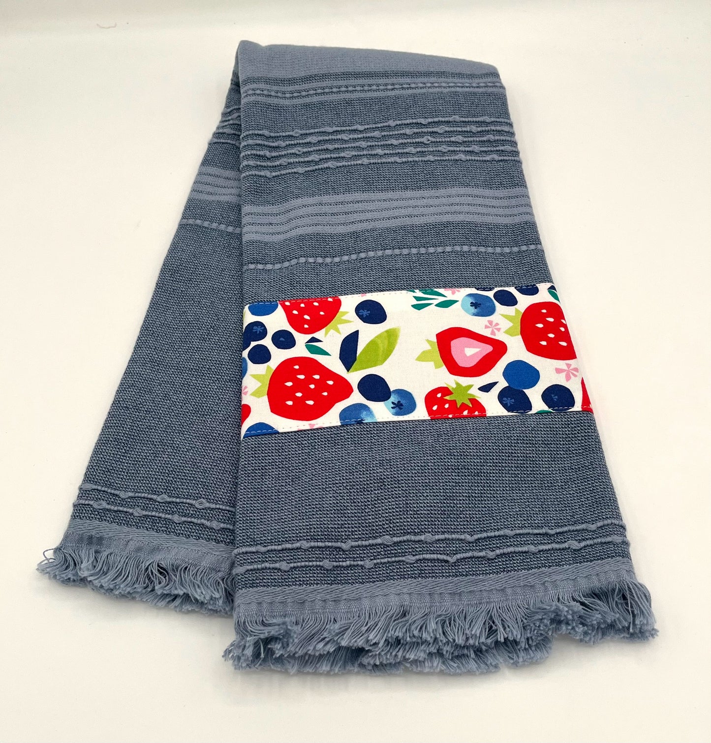 Denim Blue Towel with Berry Trim