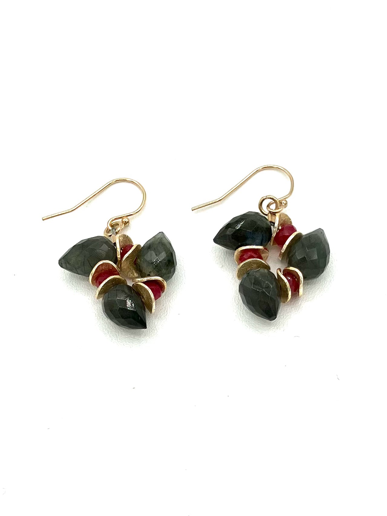 Labradorite Bud with Ruby Gold Earrings