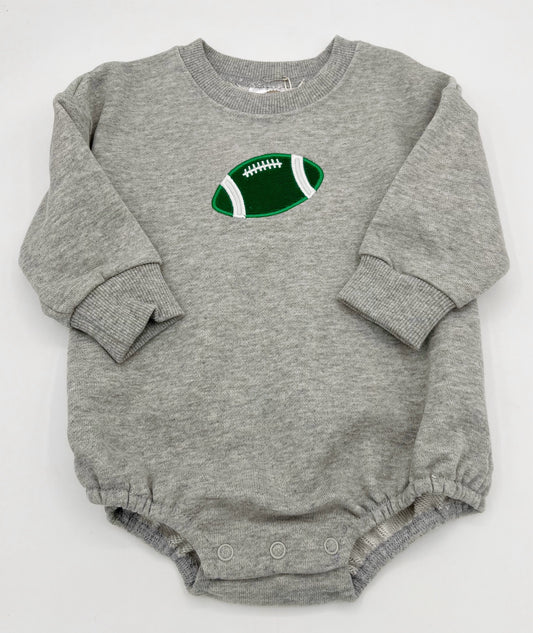 12 M Onesie Sweatshirt Long Sleeve - Gray w/Green & White Football Applique