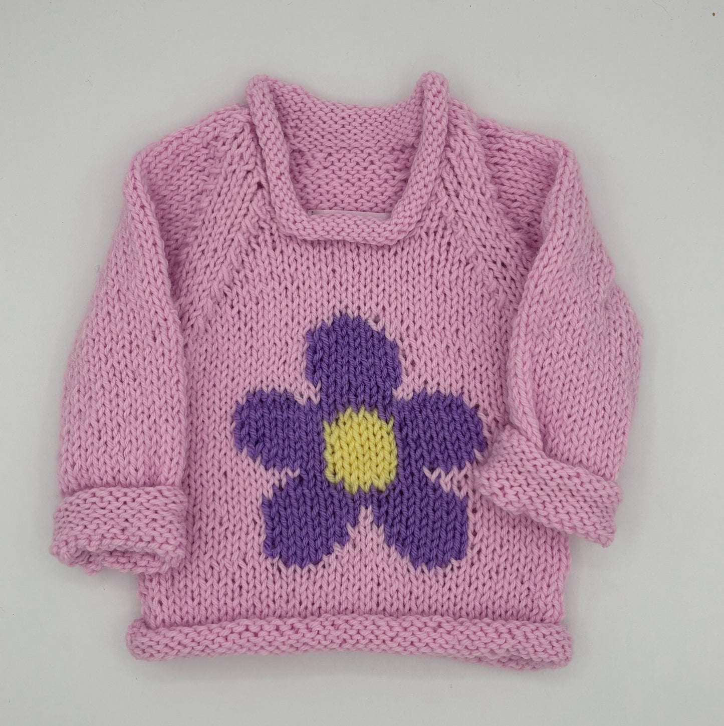 12 M Pink Acrylic Sweater with Purple Daisy