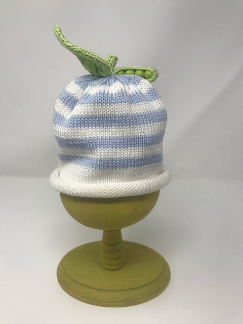 3-6 M Light Blue & White Stripe Cotton Knit Sweet Pea Hat