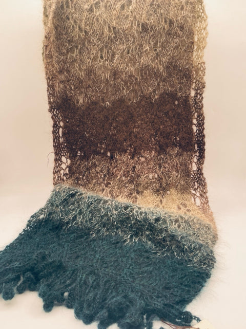 Mohair Green and Walnut Gradient knit Scarf