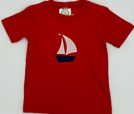 18 M Red T-Shirt with Saiilboat Applique