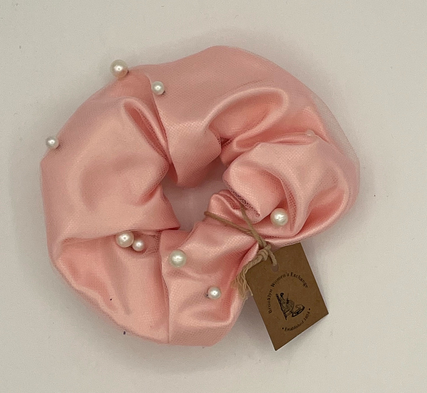 Pink Scrunchie with Tulle and Pearls