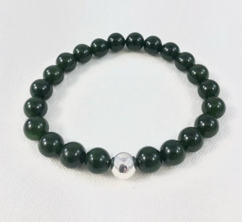 Men's Bracelet, Canadian Jade with Sterling Silver Bead