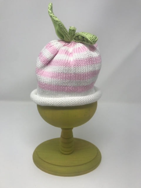 0-3 M Light Pink & White Stripe Cotton Knit Sweet Pea Hat