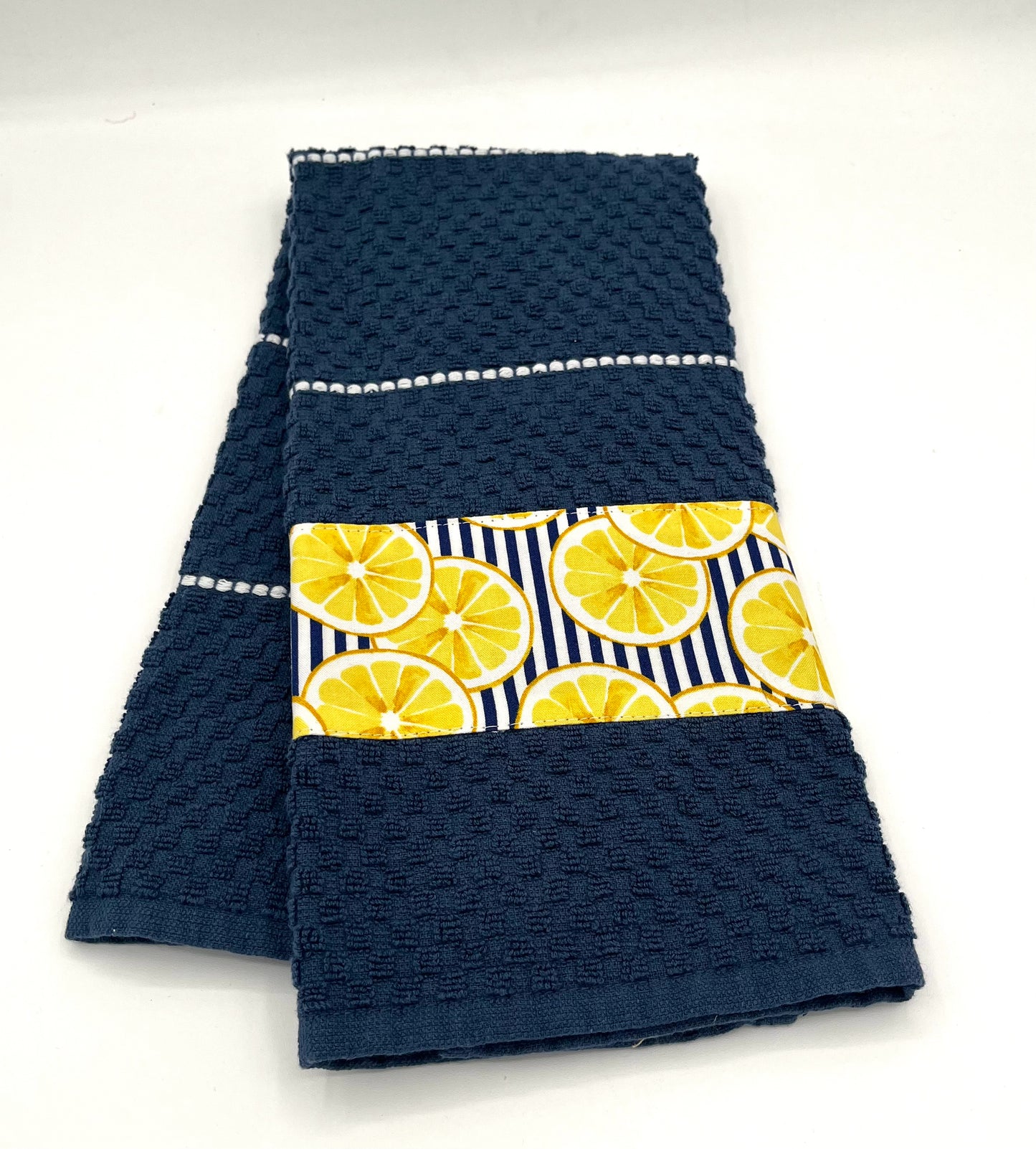 Navy Towel with Lemon Trim