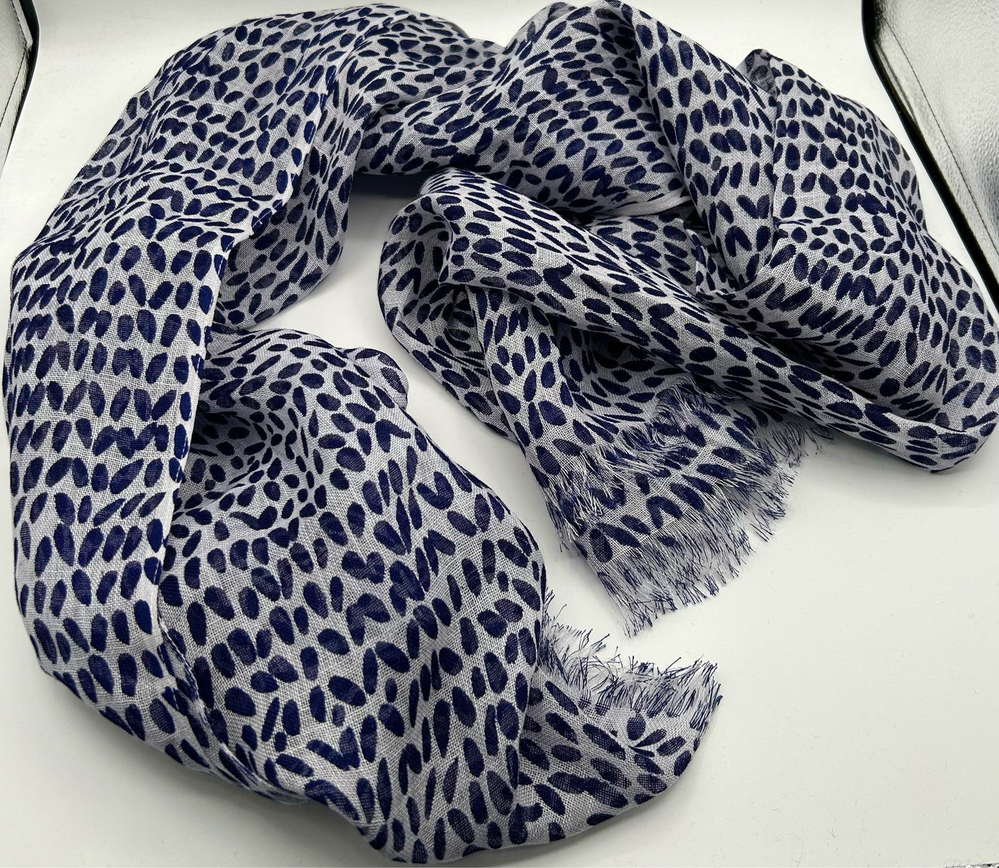 Navy Speck Linen Scarf