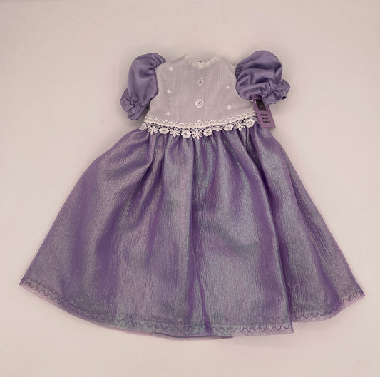 Long Lavender Dress wtih Eyelet Top and White Lace Trim for 18" Doll