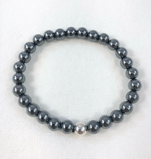 Men's Bracelet, Hematite with Sterling Silver Bead