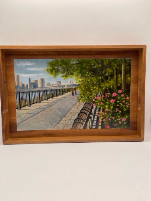 Handpainted Wood Tray With Scene Of The Brooklyn Height Promenade