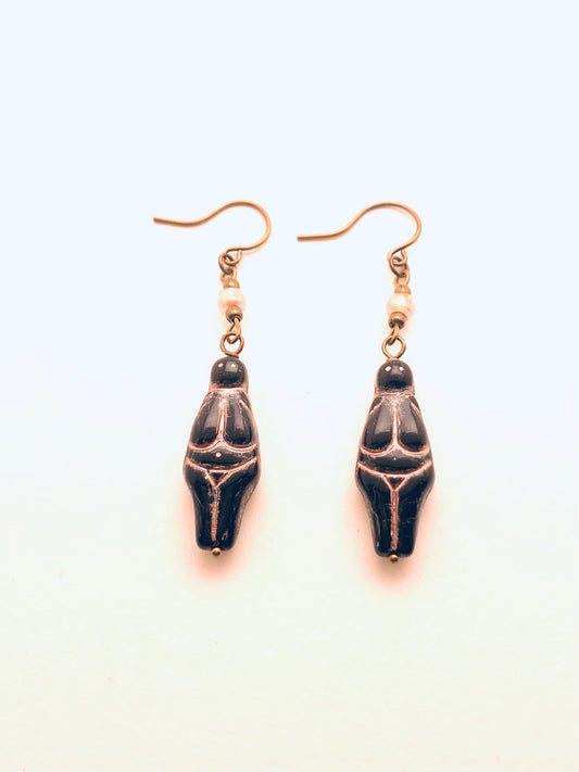 Czech Glass Earrings, Black