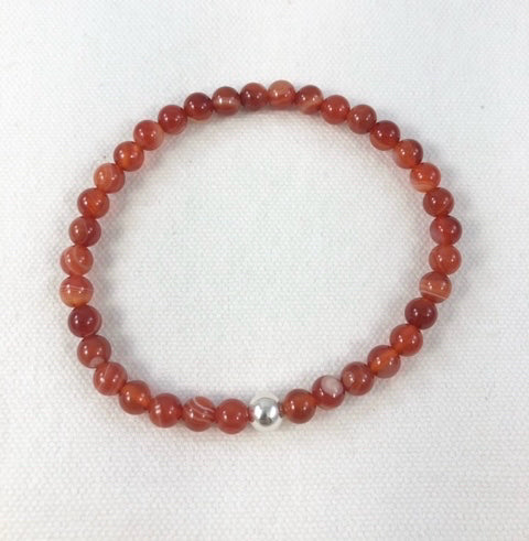 Men's Bracelet, Carnelian with Sterling Silver Bead