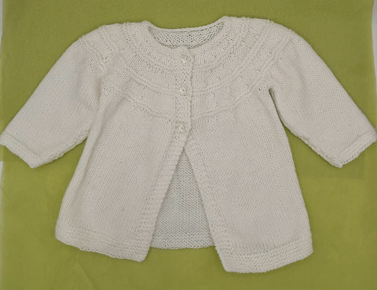 6-12 M White Acrylic Knit Cardigan