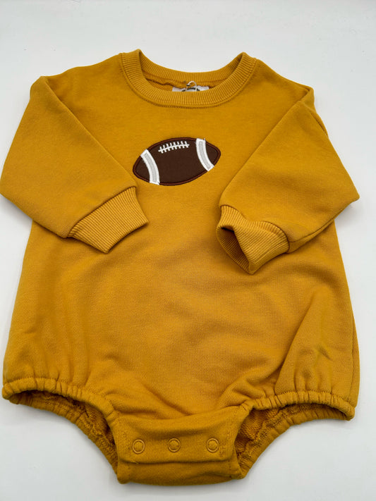 12 M - Onsie Mustard Long Sleeve  Sweatshirt Fabric w/Football Applique