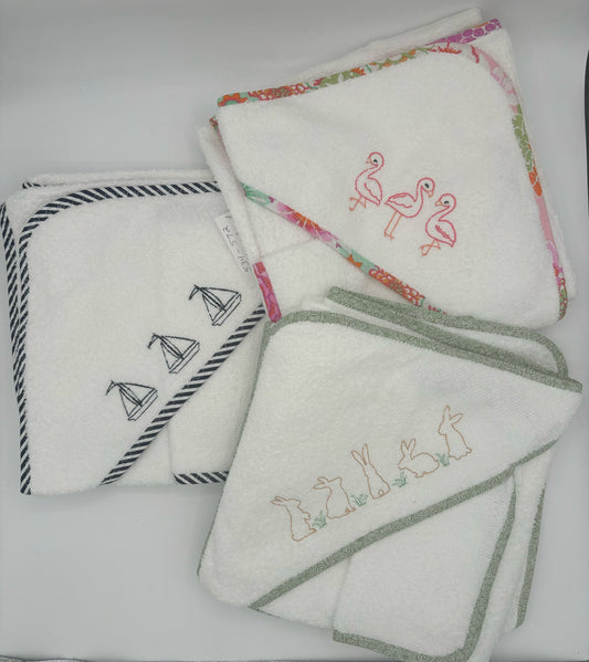 Baby Hooded Towel & Washcloth Embroidered