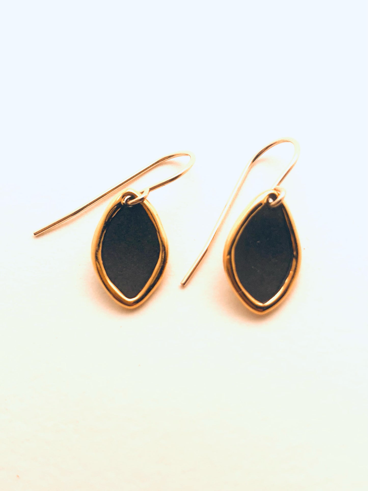 Gold Rimmed Marquise Earrings, Black