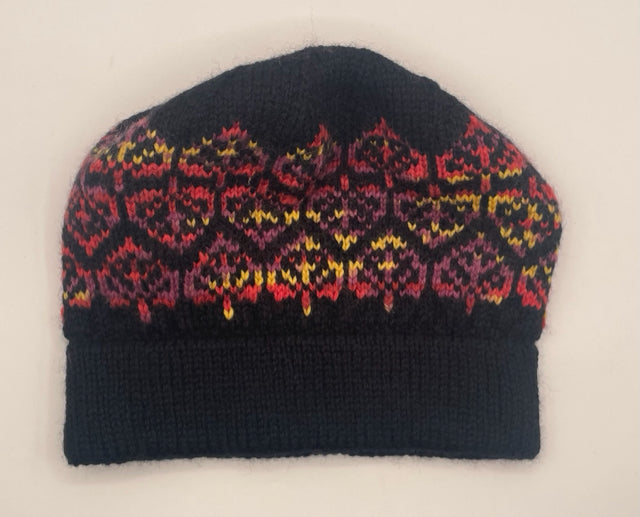 Black, Purple, Red, and Yellow Wool Aspen Leaf Knit Hat