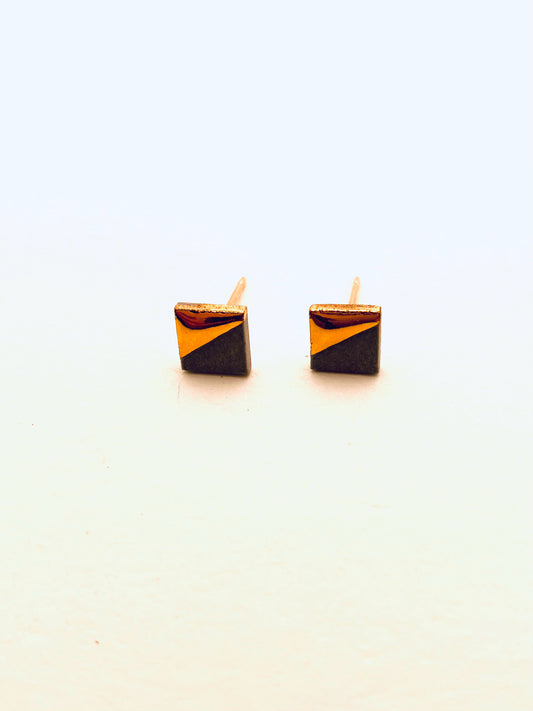 Striped Square Studs, Grey