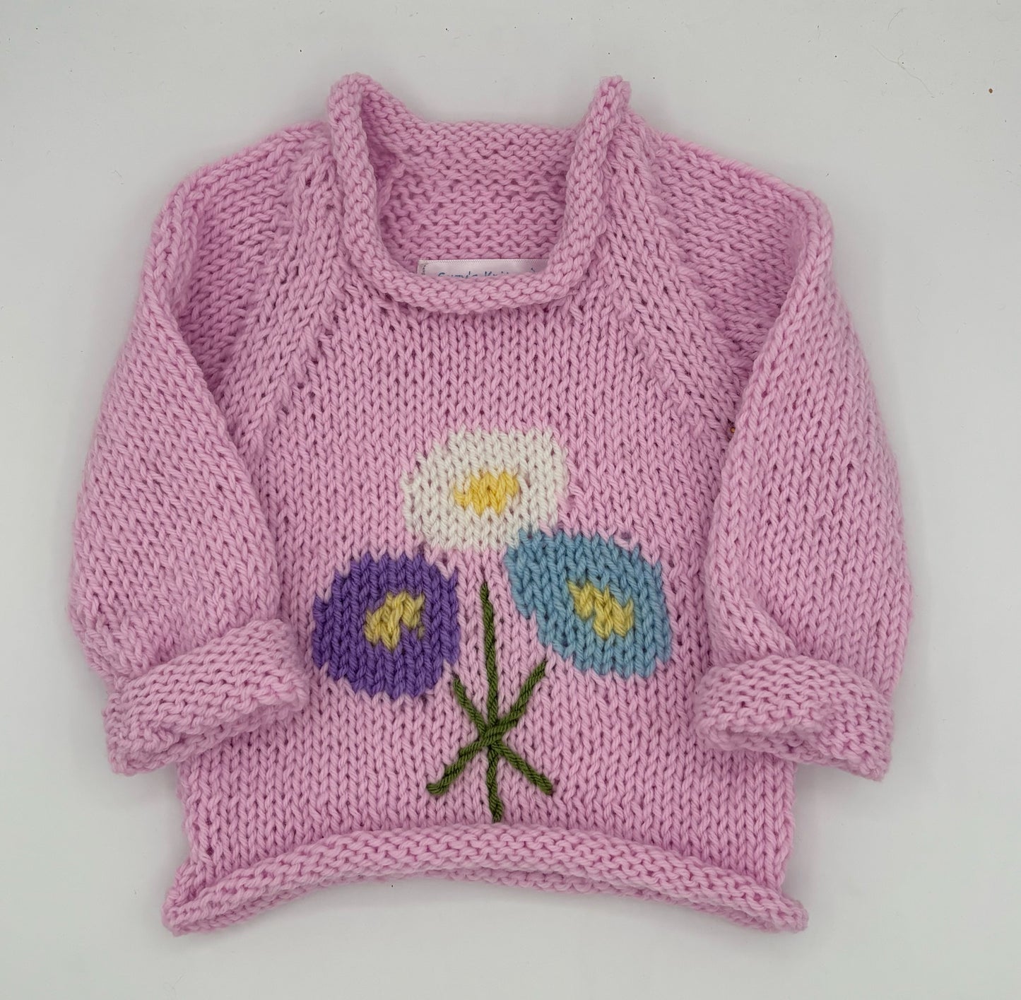 12 M Pink Acrylic Sweater with Flowers