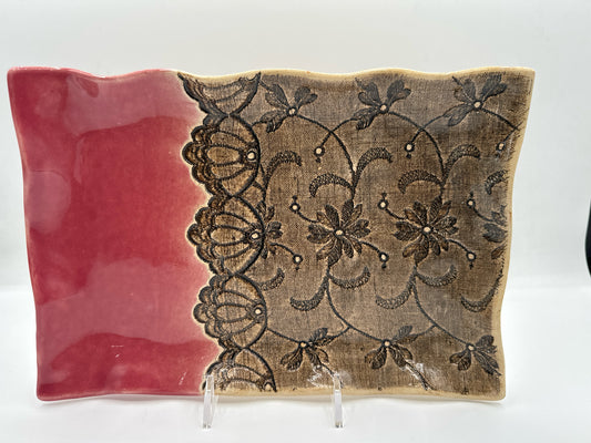 Wavy Rectangular Tray in Half Ruby