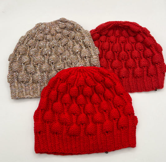 M/L Red or Multi Color Beige Cashmere Acorn Bobble Knit Hat