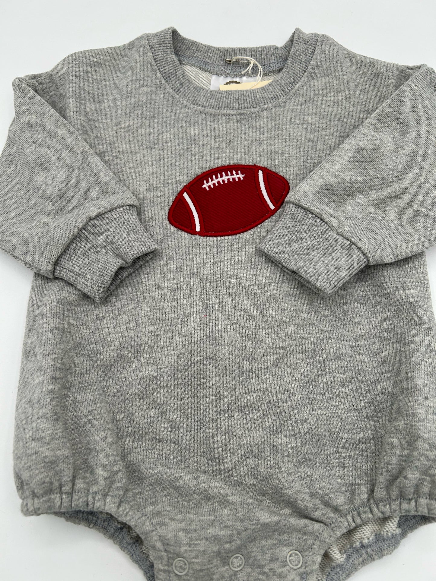 12 M Onesie Sweatshirt Long Sleeve - Gray w/Red Football Applique