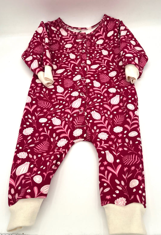 12 M French Terry Jumpsuit - Ferns & Flowers Plum