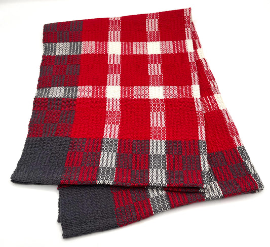 Hand Woven Red, Cream, Gray Kitchen Tea Towels