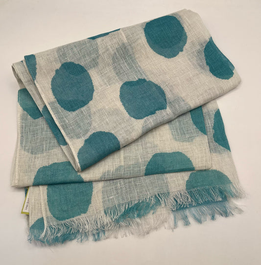 Aqua Big Smudge Dot Linen Scarf