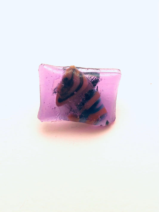 Fused Glass Pin, rectangular, purple with stripes