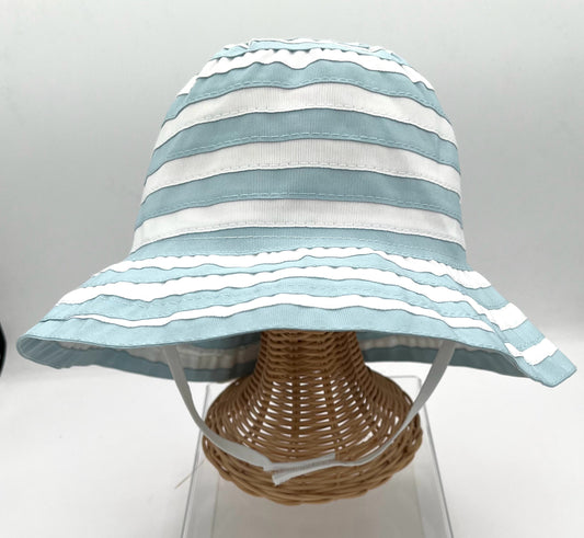 2-4 Year Blue and White Stripe Ribbon Bucket Hat with Chin Strap