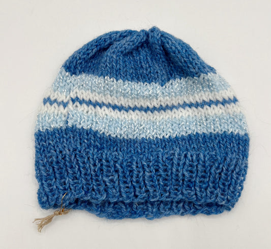 6-12 M Denim, Light Blue & White Acrylic Knit Beanie