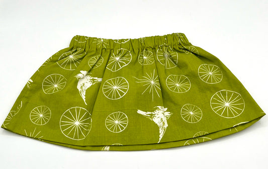 1 Y Skirt - Chartruese w/White Birds Vintage Print