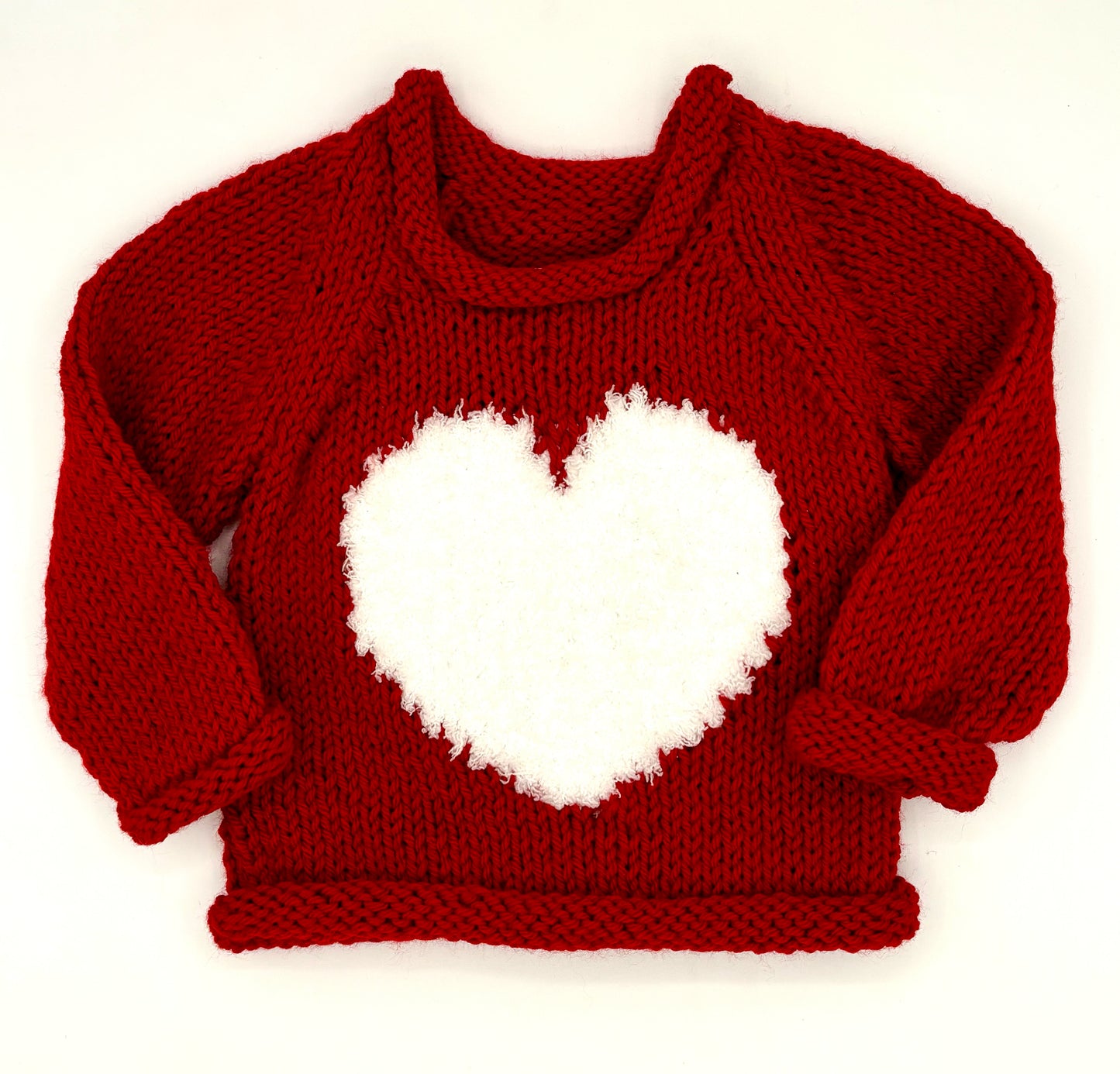 12 M White Acrylic Knit Sweater with Fuzzy White Heart