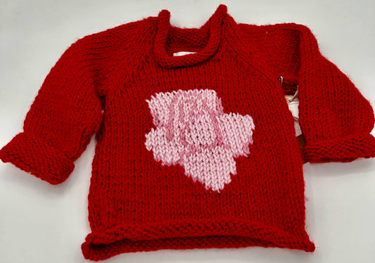 12 M Red Acrylic Knit Sweater with Pink Rose