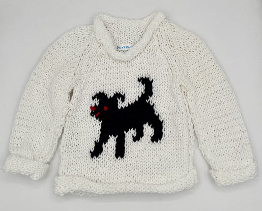 12 M White Cotton Knit Sweater with Black Dog