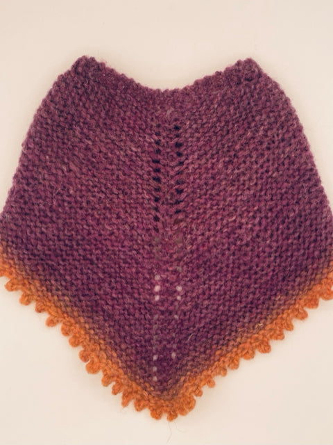 One Size Purple and Rust Hand Knit Wool Cowl