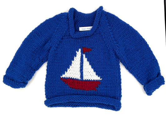 12 M Royal Blue Acrylic Sweater with Sailboat