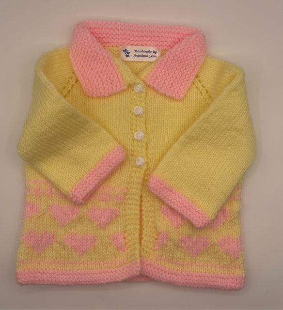 12-18 M Yellow and Pink Hearts Acrylic Knit Cardigan