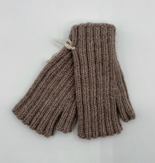 Adult Stone Small Wool Rib Knit Fingerless Gloves