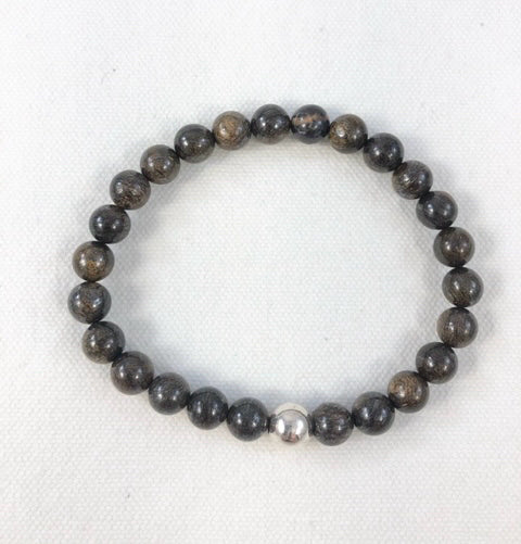 Men's Bracelet, Bronzite with Sterling Silver Bead