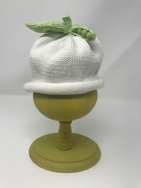 0-3 M White Cotton Knit Sweet Pea Hat