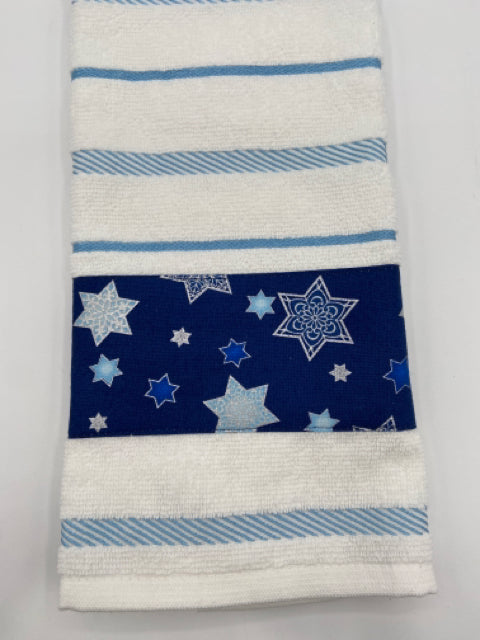 White and Blue Strped Towel with Hanukkah Trim