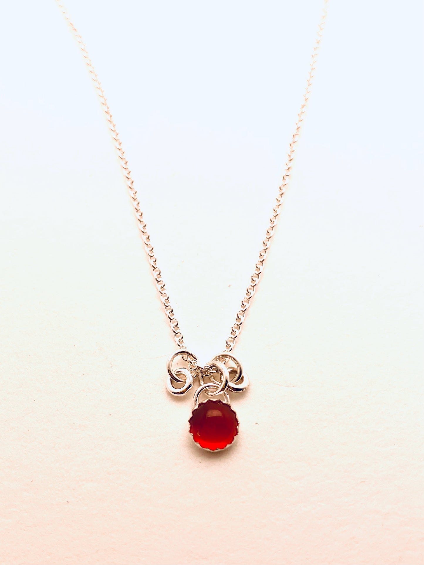 6 mm Stone Necklace, Silver and Carnelian