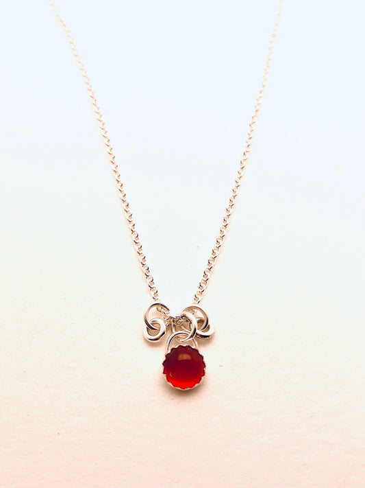 6 mm Stone Necklace, Silver and Carnelian