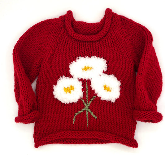 12 M Red Acrylic Knit Sweater with White Flower