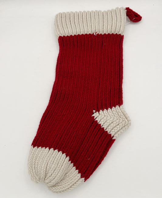 Red and Cream Hand Knit Stocking